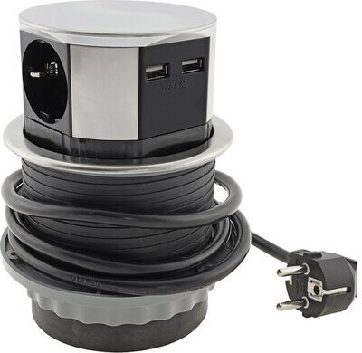 3 stopcontacten, 2x USB 1.5 meter kabel Zilver