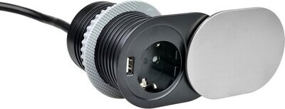1 stopcontact, 1x USB schuifdeksel 1,9 meter kabel Zilver
