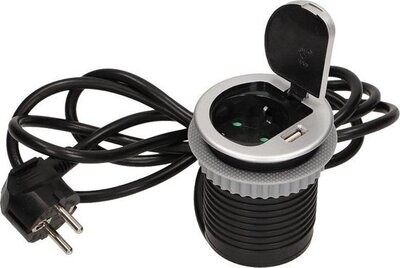 1x stopcontact, 1x USB met klep 1,9 meter kabel Zilver
