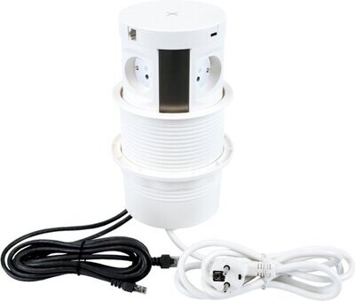 4 Stopcontacten, USB (A enC) Netwerkkabel Qi-oplader 1.7 meter kabel Wit