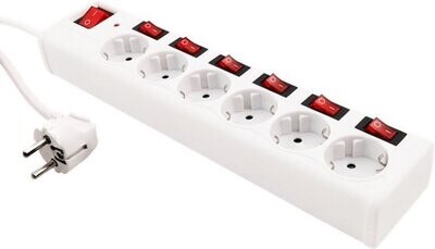Multiswitch  6xStopcontacten overbelastings-beveiliging 1,5meter kabel