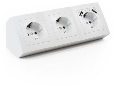3 stopcontacten 2 USB - 15 cm kabel Wit