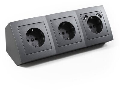 3 stopcontacten 2 USB - 15 cm kabel Antraciet