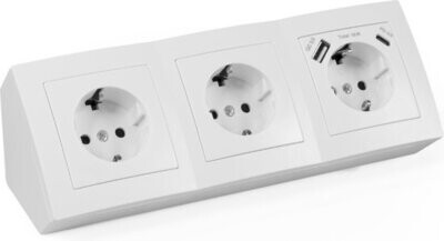 3 stopcontacten 1xUSB-A 1xUSB-C - 15 cm kabel  Wit