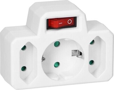 1x Schuko 2x Euro -Randaarde- Aan/uit Knop