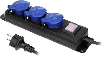 3xStopcontacten Aan/uit-knop 3meter kabel IP44