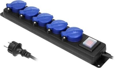 5xStopcontacten Aan/uit-knop 5meter kabel IP44