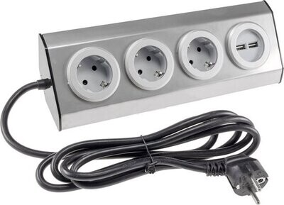 Bureau stekkerdoos met USB - Verdeelstekker horizontaal - Verdeeldoos met snoer 1.9 m - Hoek Stekkerdoos 45° - Zilver