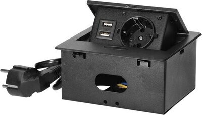 1 stopcontact,  2x USB 1.5 meter kabel  Zwart