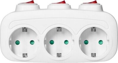 3x Schuko  -Randaarde- 3xAan/uit Knop