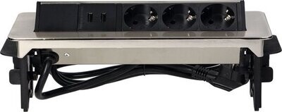 3 stopcontacten, 2x USB 1,8 meter kabel Zilver