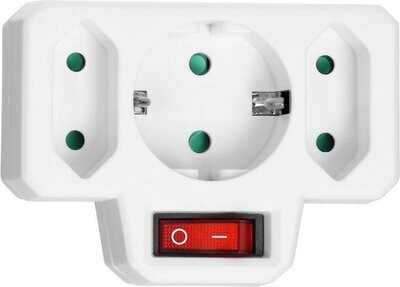 1x Schuko 2x Euro -Randaarde- Aan/uit Knop