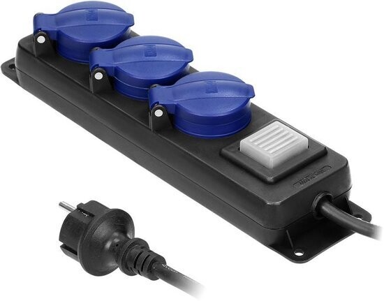 3xStopcontacten Aan/uit-knop 5meter kabel IP44