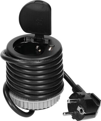 1 stopcontact, 1x USB met klep Zwart