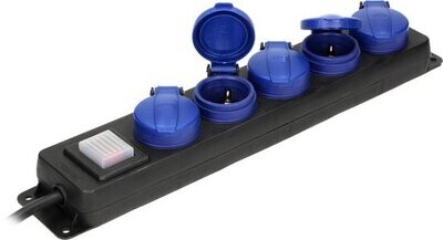 5xStopcontacten Aan/uit-knop 5meter kabel IP44