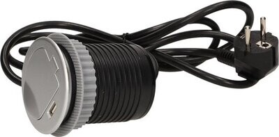 1x stopcontact, 1x USB met klep 1,9 meter kabel Zilver