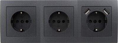 3 stopcontacten 2 USB - 15 cm kabel Antraciet