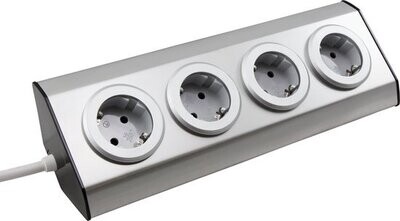 4 Stopcontacten, 15 cm Kabel Zilver