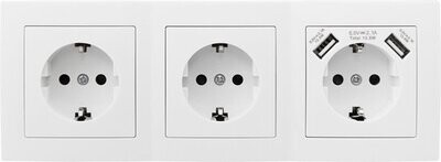 3 stopcontacten 2 USB - 15 cm kabel Wit