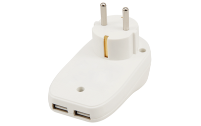 1 x Schuko 2xUSB-A Randaaarde -Wit