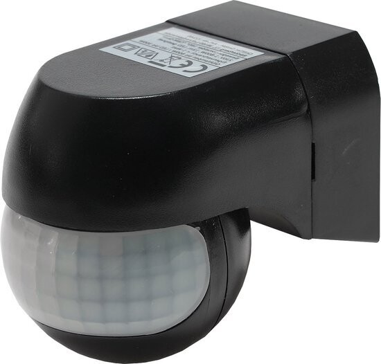 Bewegingssensor voor buiten IP44 - Bewegingsmelder opbouw met detectiehoek 180° tot 12 meter - Bewegingsdetector met 3-draads aansluiting tot 800 W - Zwart