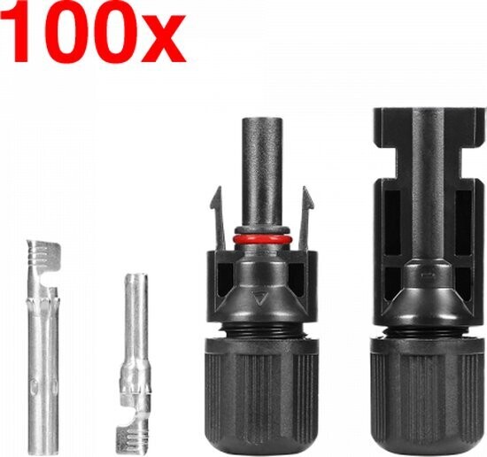 100x - MC4 solar connector set (male+female) - IP67 - 1,5-6mm² -
