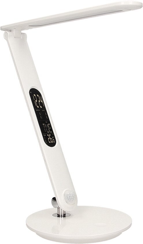 CRYSTAL LED bureaulamp in het wit - Multifunctioneel LCD Display - USB lader - Dimbaar - Touch-bediening - Nachtlamp met sensor