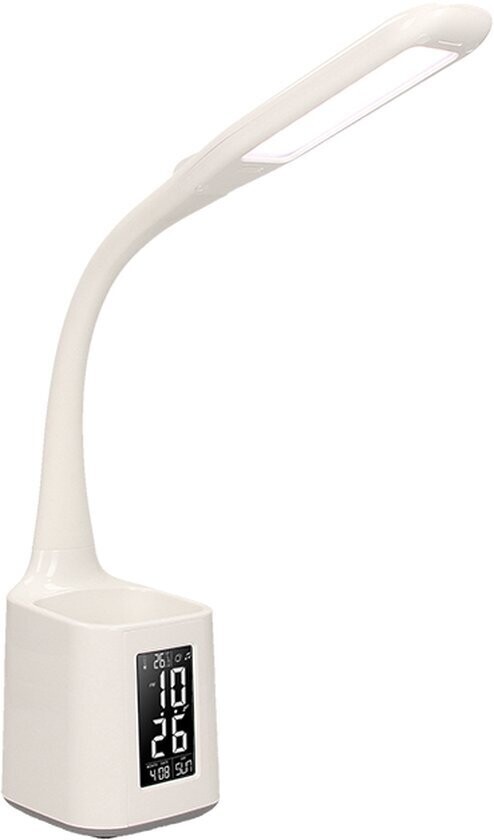 KORAL LED bureaulamp in het wit - Multifunctioneel LCD scherm - Pennenbak - Touch-bediening