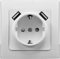 Stopcontact met USB 2x - Verdeelstekker horizontaal - Inbouwdoos met Randaarde - Wandcontactdoos inbouw - verdeeldoos zonder snoer - Wit
