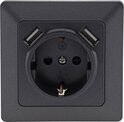 Stopcontact met USB 2x - Verdeelstekker horizontaal - Inbouwdoos met Randaarde - Wandcontactdoos inbouw - verdeeldoos zonder snoer - Zwart