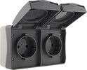Buiten wandcontactdoos opbouw - Dubbele wandstopcontact IP54 - Stopcontact buiten Schuko - Donker Grijs