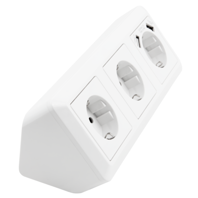 3 stopcontacten 2 USB - 15 cm kabel Wit