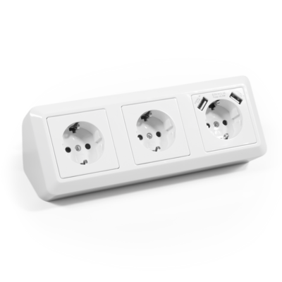 3 stopcontacten 2 USB - 15 cm kabel Wit