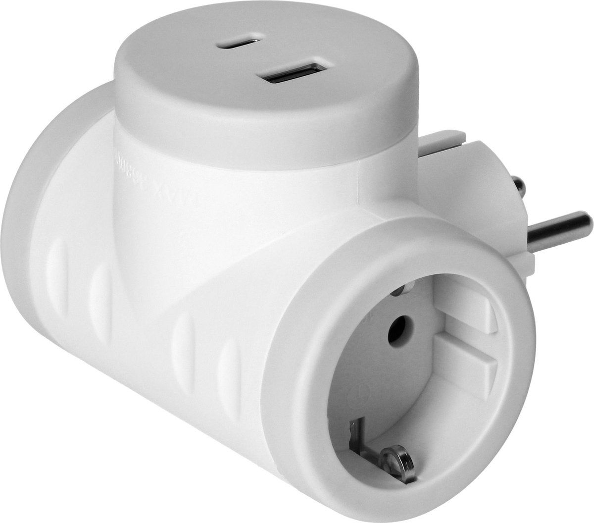 Splitter met 2x Stopcontact en USB A en USB-C