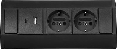 2 Stopcontacten - USB A en USB C - 60 cm kabel - Zwart