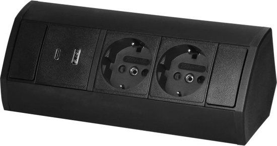 2 Stopcontacten - USB A en USB C - 60 cm kabel - Zwart