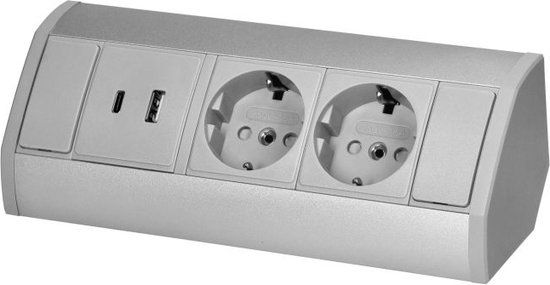 2 Stopcontacten - USB A en USB C - 60 cm kabel - Grijs