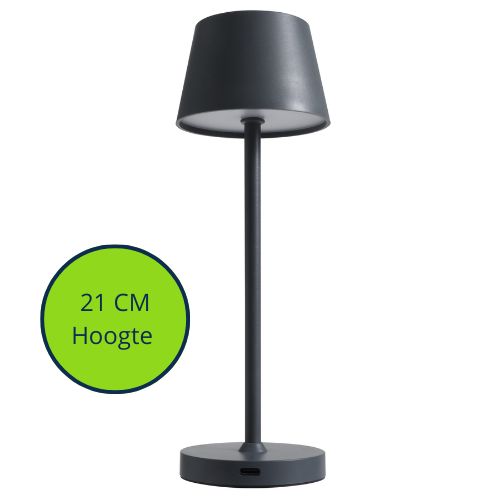 Oplaadbare LED Tafellamp - Dimbaar - 60Lm - Antraciet 21CM