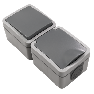 Opbouw Dubbel combinatie – 1 schakelaar + 1 stopcontact - Grijs