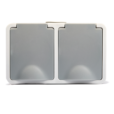 Opbouw Dubbel stopcontact - Contactdoos - IP54 - Grijs