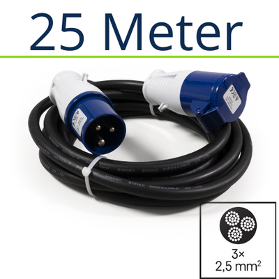 25 Meter - CEE-CEE (M/F) Verlengsnoer 3x2,5mm²