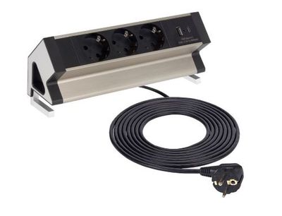 3 stopcontacten, 2x USB(A+C) 1.8 meter kabel Opbouw Zilver