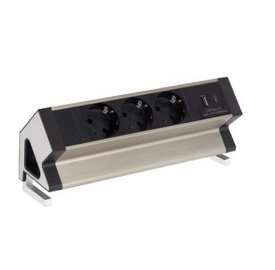 3 stopcontacten, 2x USB(A+C) 1.8 meter kabel Opbouw Zilver