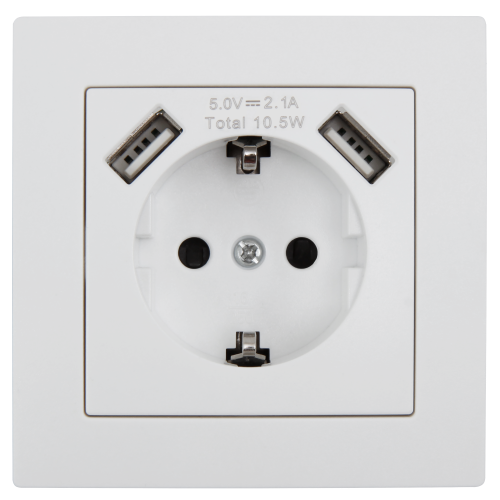 1 x Stopcontact  2x USB -Inbouw- Randaarde Wit