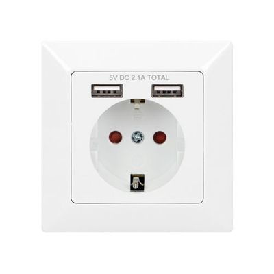 1 x Stopcontact  2x USB-A -Inbouw Randaarde Wit