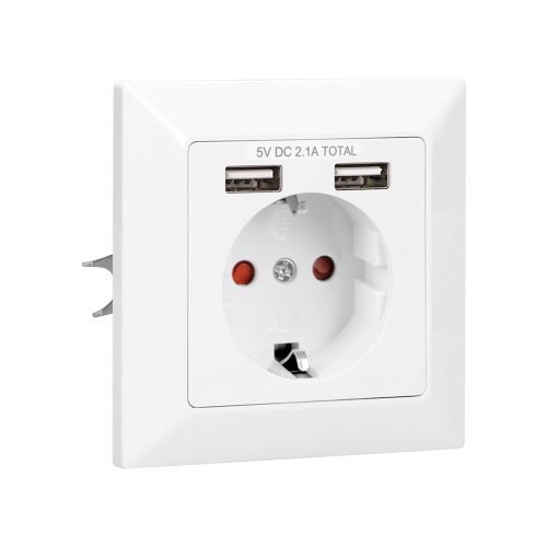 1 x Stopcontact  2x USB-A -Inbouw Randaarde Wit