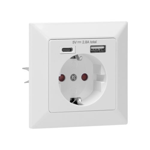 1 x Stopcontact  1xUSB-A 1xUSB-C Inbouw Randaarde Wit