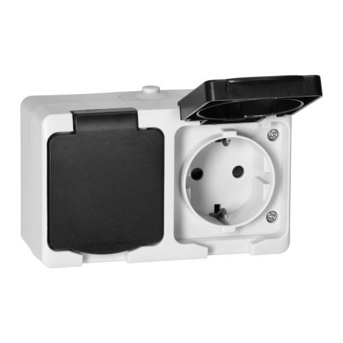 Opbouw IP54 2x1-Stopcontact Max. 3680 Watt - Wit/Antraciet