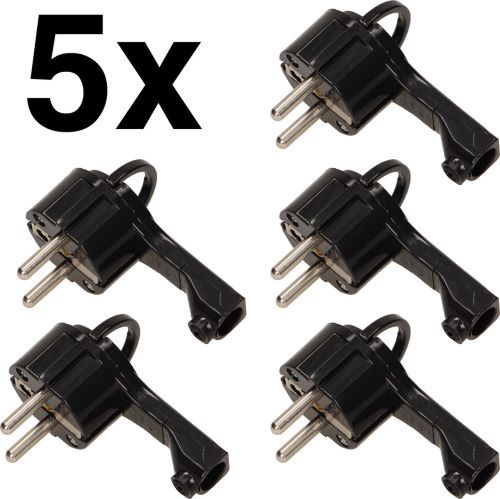 5x Platte compacte haakse stroomstekker - Zwart