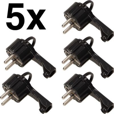 5x Platte compacte haakse stroomstekker - Zwart
